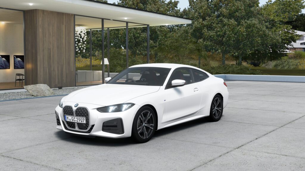 420i クーペ M Sport ミネラル・ホワイト 18インチ ブラック スタイリング848M ヴァーネスカ・レザー ブラック(レッド・ハイライト付)