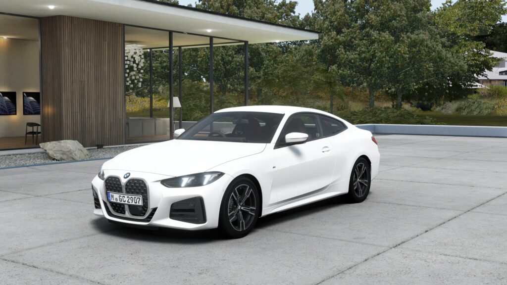420i クーペ M Sport アルピン・ホワイト 18インチ ブラック スタイリング848M ヴァーネスカ・レザー ブラック(レッド・ハイライト付)
