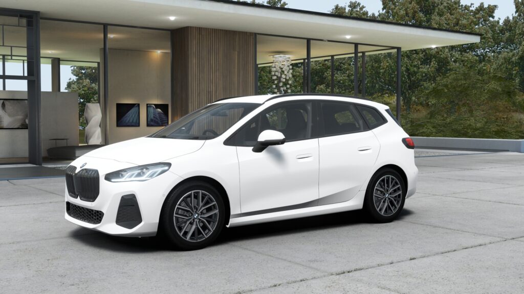218d アクティブツアラー M Sport アルピン・ホワイト 18インチ ブラック スタイリング838M M アルカンタラ/ヴェガンザ・コンビネーション ブラック(ブルー・ステッチ付)