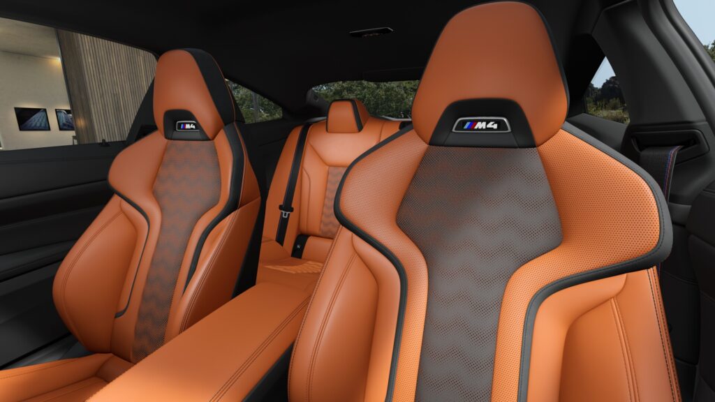M4 Competition M xDrive クーペ （左ハンドル） アルピン・ホワイト 20インチ キャラミ・オレンジの画像4